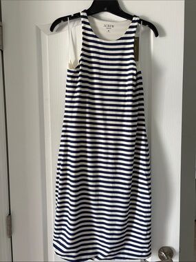 J. Crew Navy and White Striped Sleeveless Shift Dress